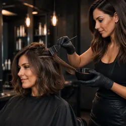 Semi-permanent hair colour being applied at our ladies salon in Mijas Costa